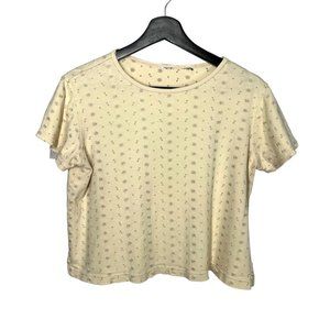 Vintage 90s Cream Eyelet Floral Embroidered Short Sleeve Boxy Top Large